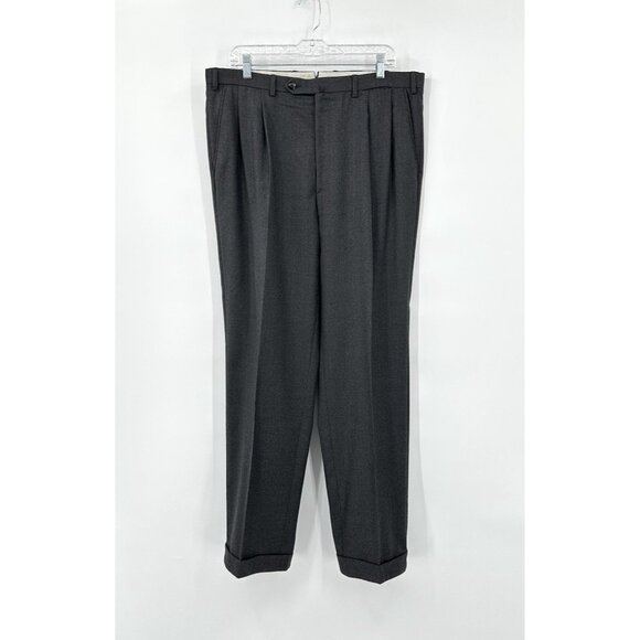 dress pants 100% wool pleated cuffed made in italy designer gray W36 32L - Picture 3 of 10
